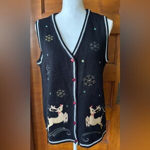 White Stag Black Sweater with Embroidered Design